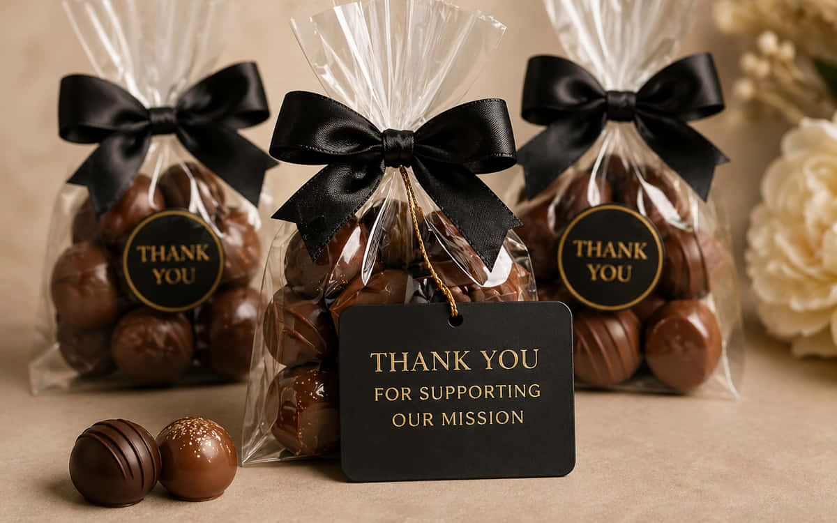 Charity event favors with thank-you tags
