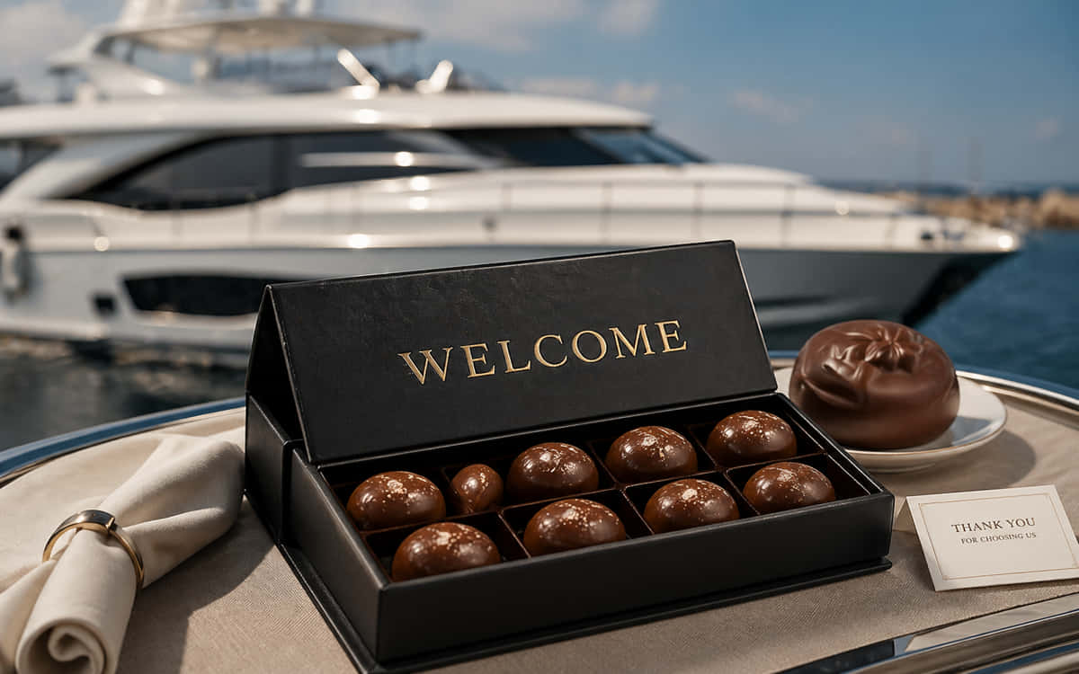 Hospitality welcome gift box on yacht